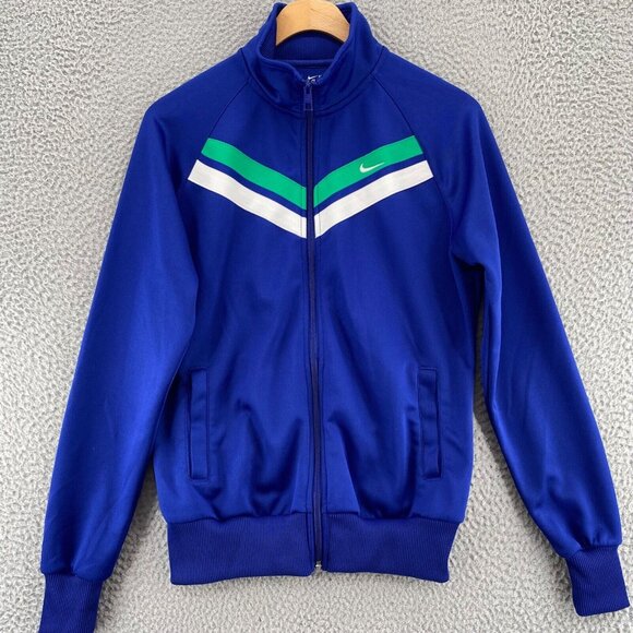 Nike Jacket Womens Medium Blue Athletic Dept Track Mock Neck Full Zip Up Active* - Picture 1 of 12